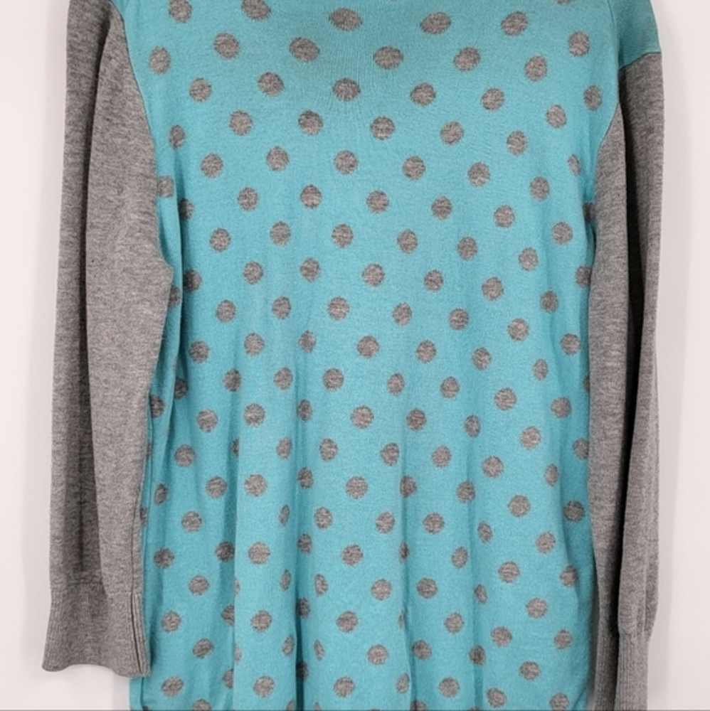 Banana Republic Large Teal Gray‎ Polka Dot 3/4 Sleeve Pullover Thin  Sweater Top